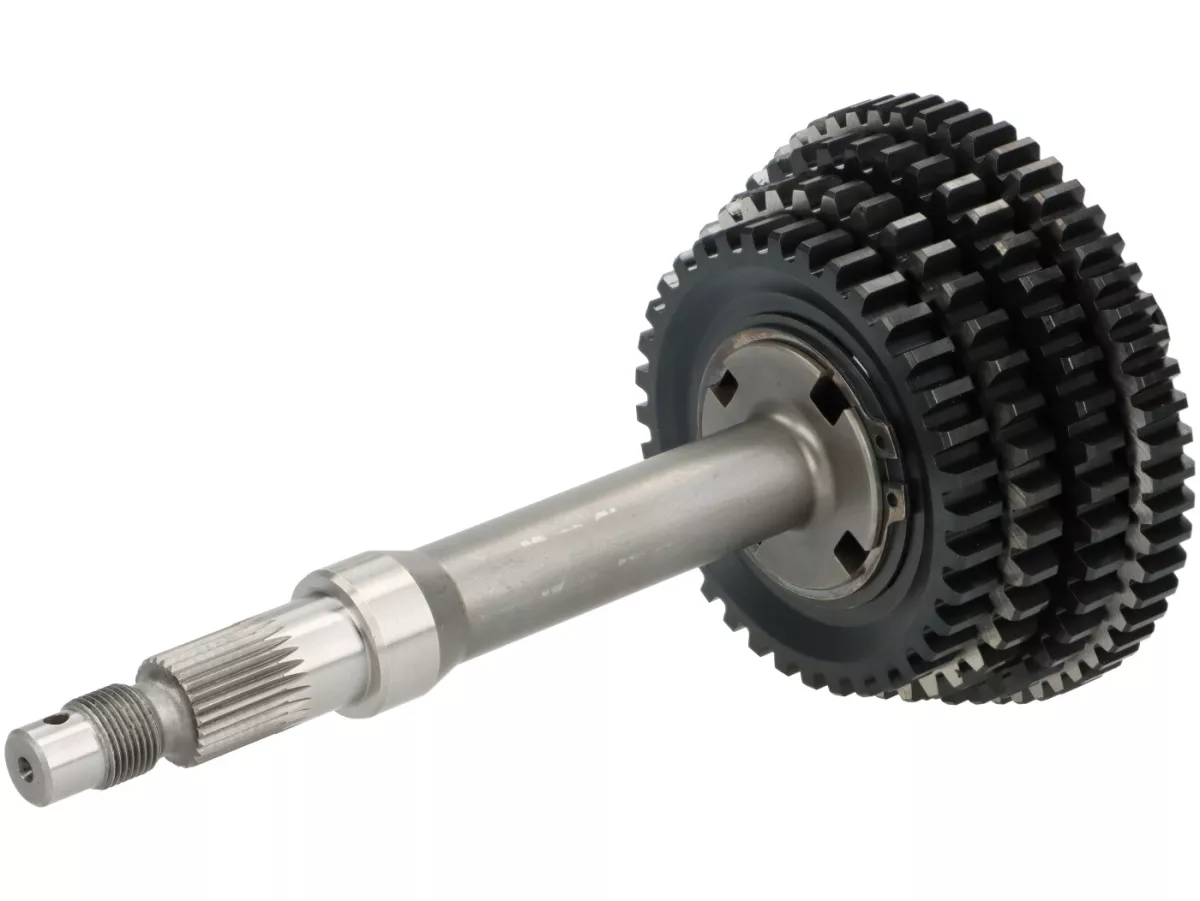 Completely assembled gearbox (drive shaft, gears, shift cross) -BGM PRO- Vespa Largeframe (1984-) - PX Lusso, Disc, My, 2011, Cosa, T5 125cc, LML Star 2-stroke, Stella 2-stroke - 12/57, 13/42, 17/38, 21/36 teeth - short fourth gear