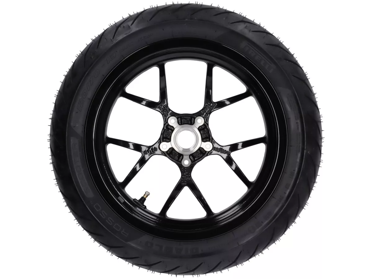 Complete wielset (voor+achter incl. montageset) -BGM PRO SPORT 13 inch- PIRELLI- Diablo Rosso 120/70-13 + 130/70-13 - Vespa GTS, GTS Super, GTV, Sei Giorni, GT 60, GT, GT L 125-310cc - glanzend zwart