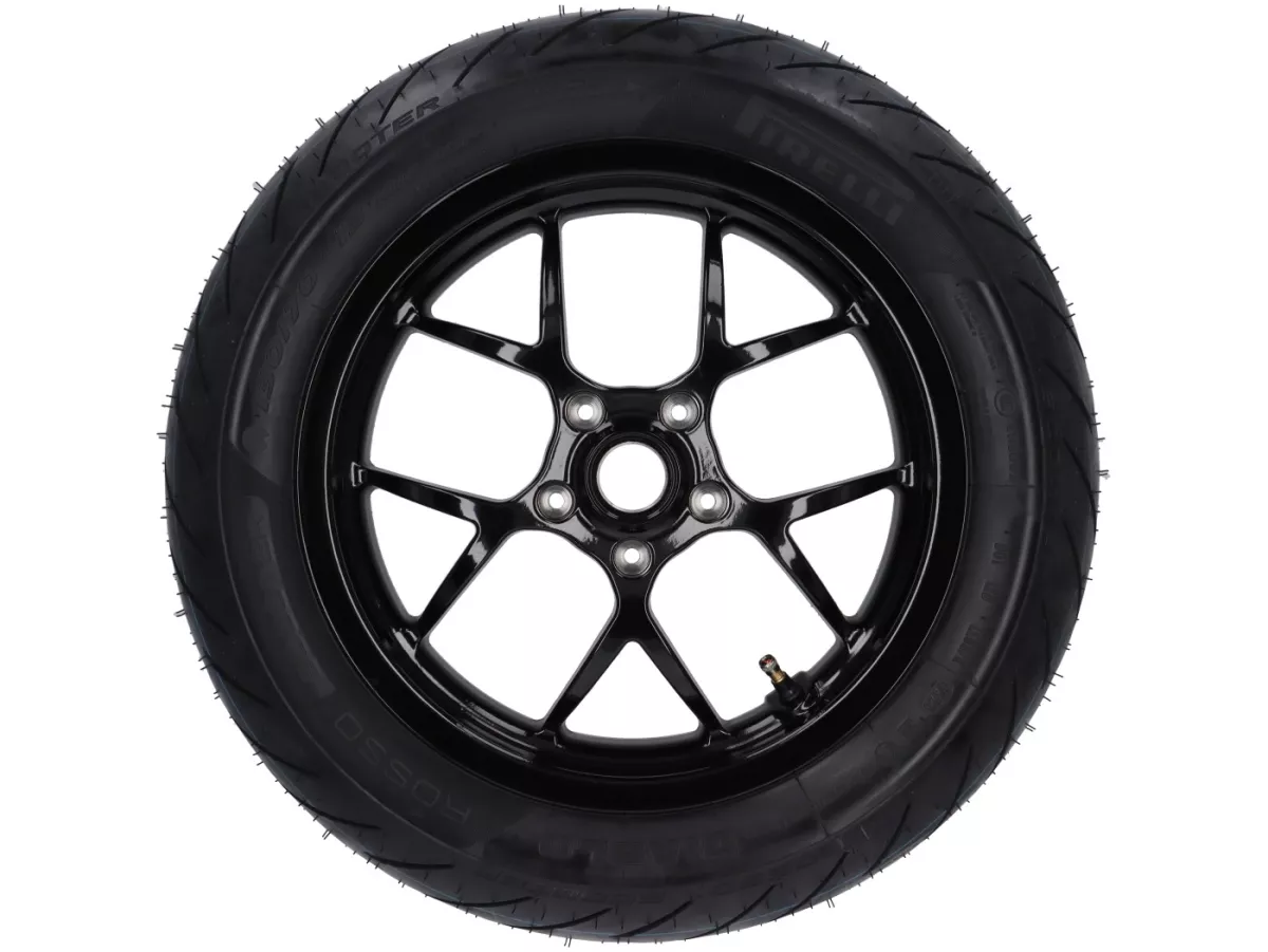 Complete wielset (voor+achter incl. montageset) -BGM PRO SPORT 13 inch- PIRELLI- Diablo Rosso 120/70-13 + 130/70-13 - Vespa GTS, GTS Super, GTV, Sei Giorni, GT 60, GT, GT L 125-310cc - glanzend zwart