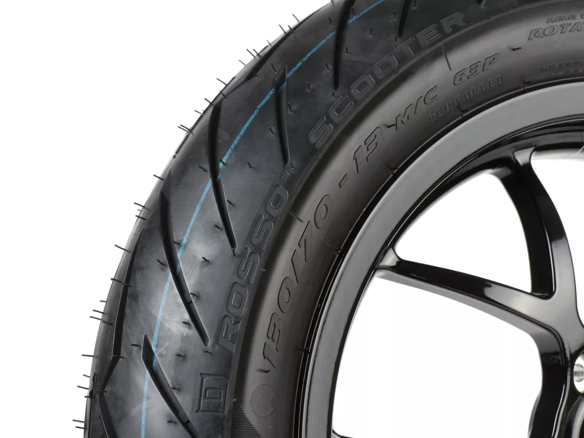 Complete wielset (voor+achter incl. montageset) -BGM PRO SPORT 13 inch- PIRELLI- Diablo Rosso 120/70-13 + 130/70-13 - Vespa GTS, GTS Super, GTV, Sei Giorni, GT 60, GT, GT L 125-310cc - glanzend zwart