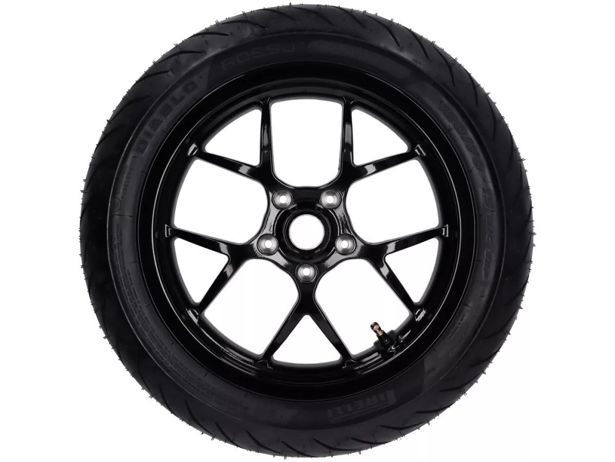 Compleet wiel -BGM PRO SPORT 13 inch- PIRELLI- Diablo Rosso - 120/70-13 - Vespa GTS, GTS Super, GTV, Sei Giorni, GT 60, GT, GT L 125-310cc - zwart glanzend