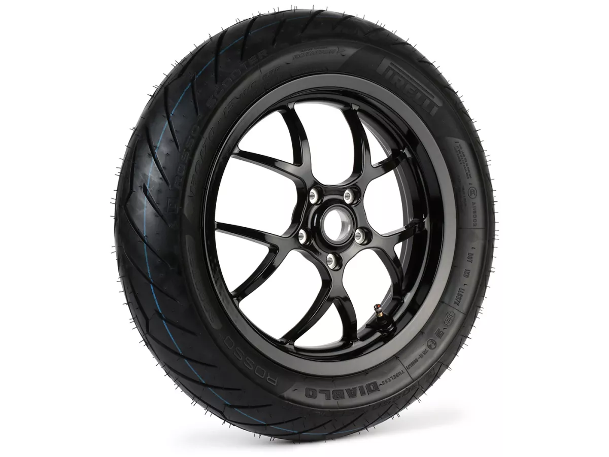 Llanta completa -BGM PRO SPORT 13 pulgadas- PIRELLI- Diablo Rosso - 130/70-13 - Vespa GTS, GTS Super, GTV, Sei Giorni, GT 60, GT, GT L 125-310cc - negro brillante