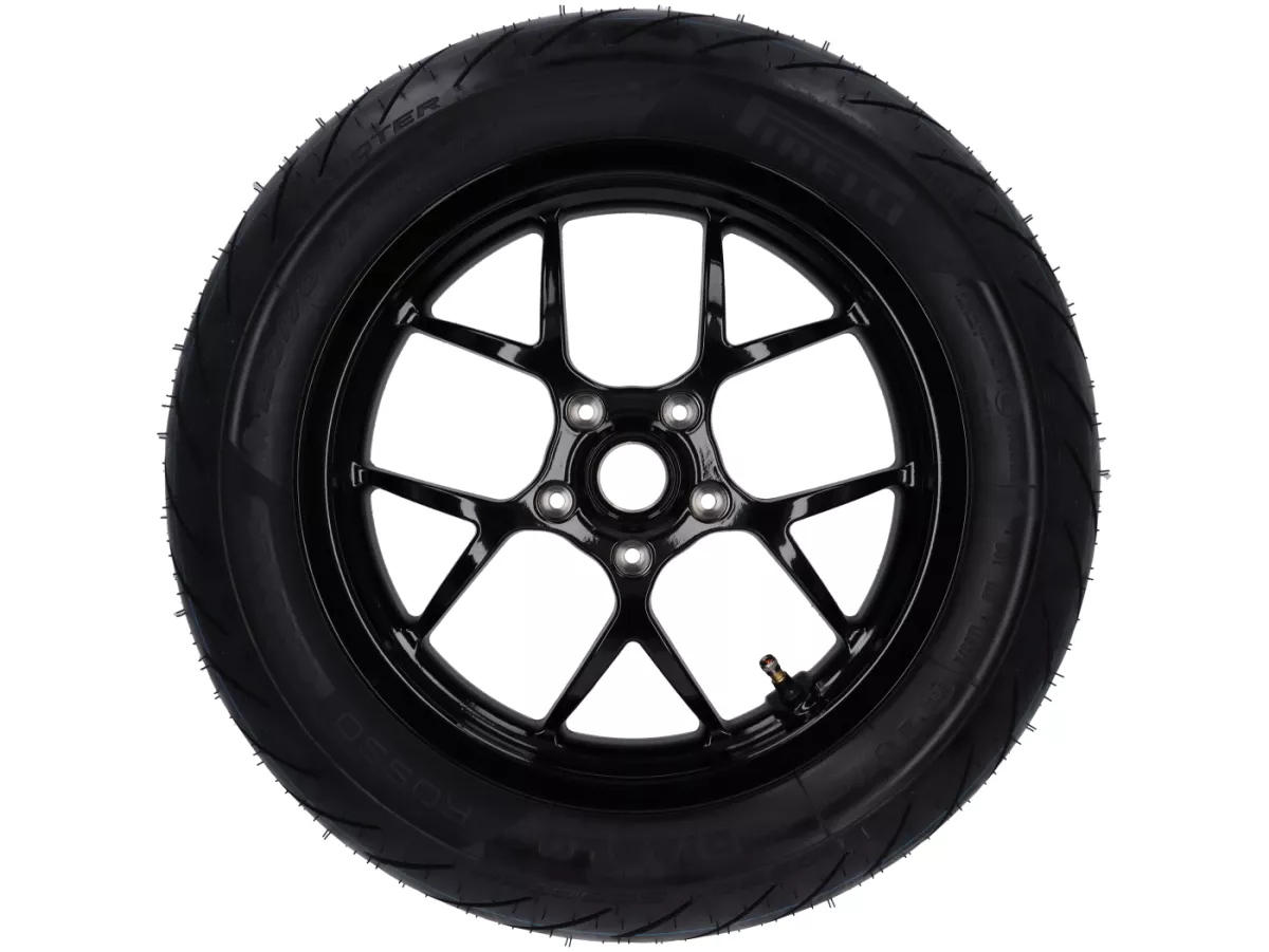 Llanta completa -BGM PRO SPORT 13 pulgadas- PIRELLI- Diablo Rosso - 130/70-13 - Vespa GTS, GTS Super, GTV, Sei Giorni, GT 60, GT, GT L 125-310cc - negro brillante