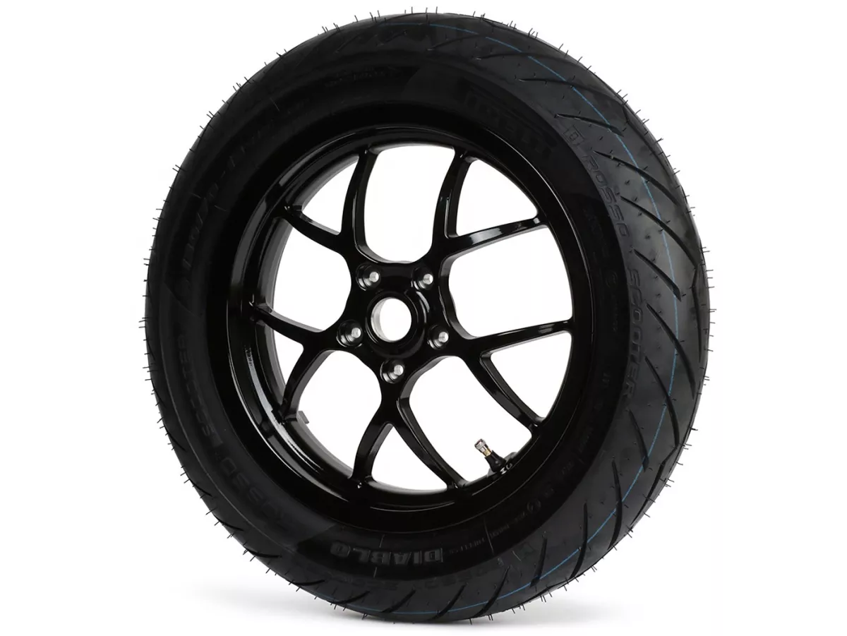 Llanta completa -BGM PRO SPORT 13 pulgadas- PIRELLI- Diablo Rosso - 130/70-13 - Vespa GTS, GTS Super, GTV, Sei Giorni, GT 60, GT, GT L 125-310cc - negro brillante