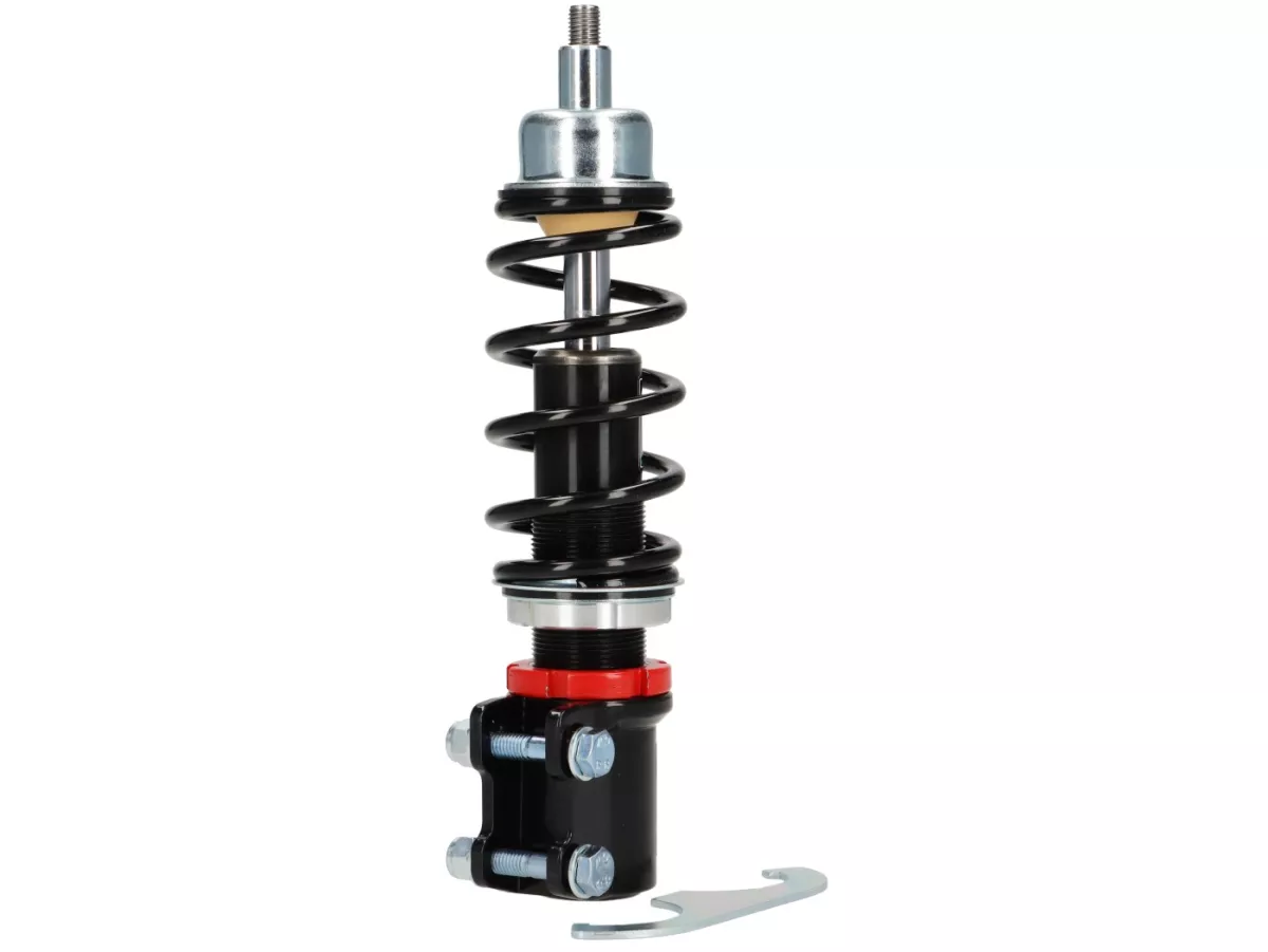 Främre stötdämpare -CARBONE HI-TECH, 200mm- Vespa justerbar, 210mm- Vespa PK S-XL, ET2, ET4, LX, LXV, S, Piaggio Quartz, SKR, Sfera, Sfera RST, Zip SP, Zip (från 2000) - svart fjäder