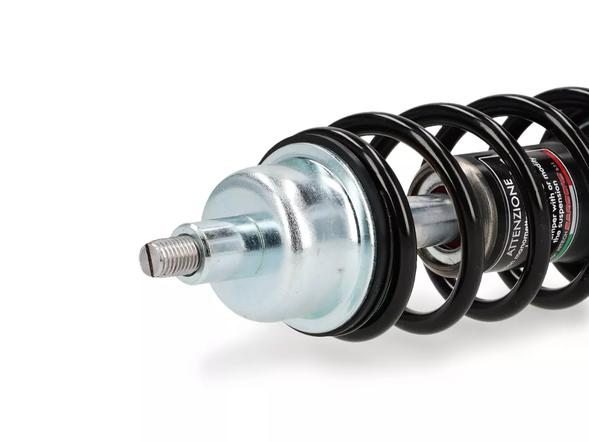 Främre stötdämpare -CARBONE HI-TECH, 200mm- Vespa justerbar, 210mm- Vespa PK S-XL, ET2, ET4, LX, LXV, S, Piaggio Quartz, SKR, Sfera, Sfera RST, Zip SP, Zip (från 2000) - svart fjäder