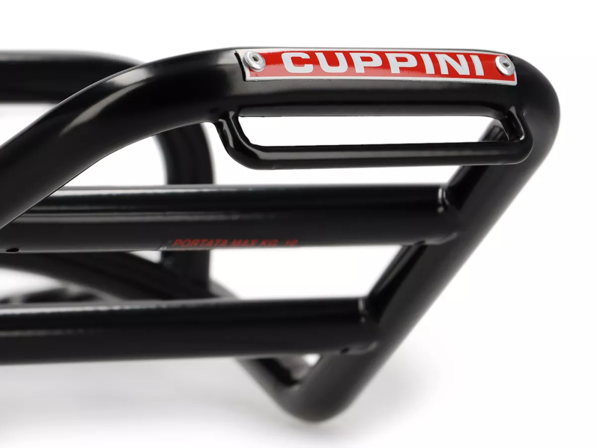 Rear luggage rack -CUPPINI- glossy black, with passenger grab handle- Vespa GT, GTL, GTV, GTS, GTS Super, GTS HPE, GT60 - 125-310 -