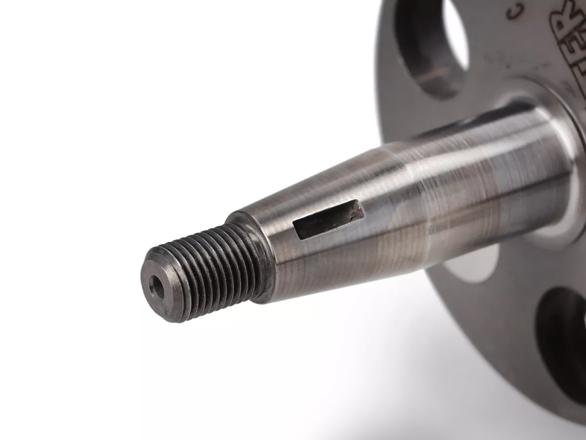 Vilebrequin -DEXTER RACING- Vespa Smallframe (joue pleine pour l'entrée de la membrane, joues=Ø88,5mm,) joue pleine 54mm de course, 105 mm bielle CNC, Ø 20mm cône)