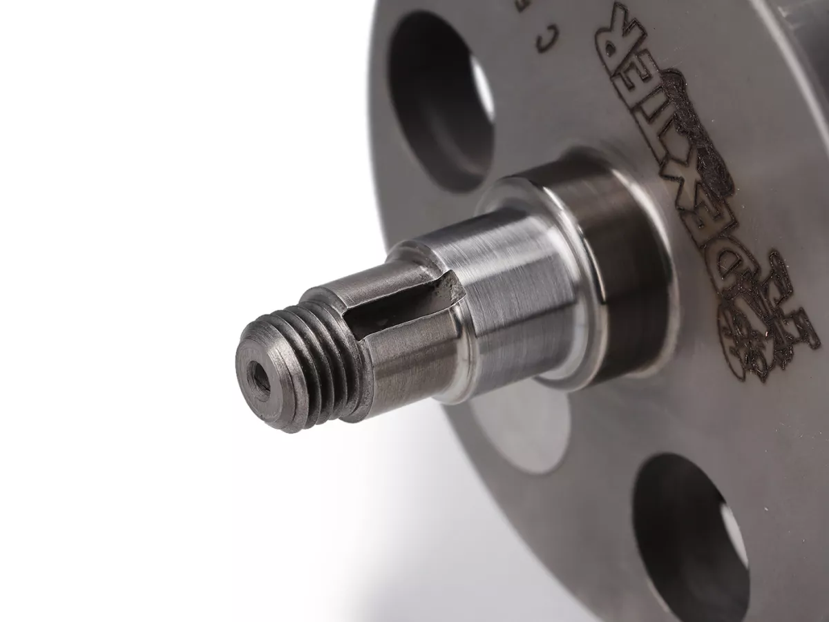 Vilebrequin -DEXTER RACING- Vespa Smallframe (joue pleine pour l'entrée de la membrane, joues=Ø88,5mm,) joue pleine 54mm de course, 105 mm bielle CNC, Ø 20mm cône)