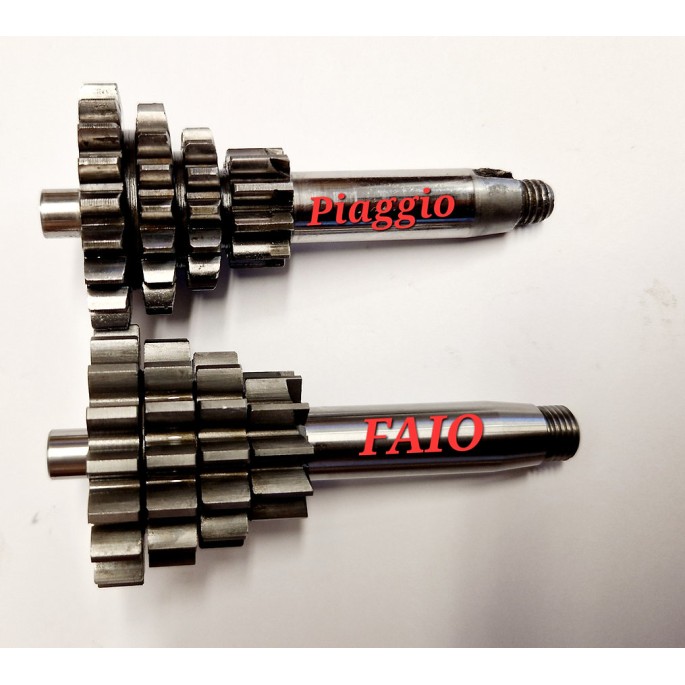 Set transmisi (roda gigi + poros bantu) -EGIG/FAIO X-TRA STRONG - Vespa Smallframe V50, PV, ET3, PK, HP 4-kecepatan - 18/37-15/38-12/42-10/52 - poros bantu dengan kerucut
