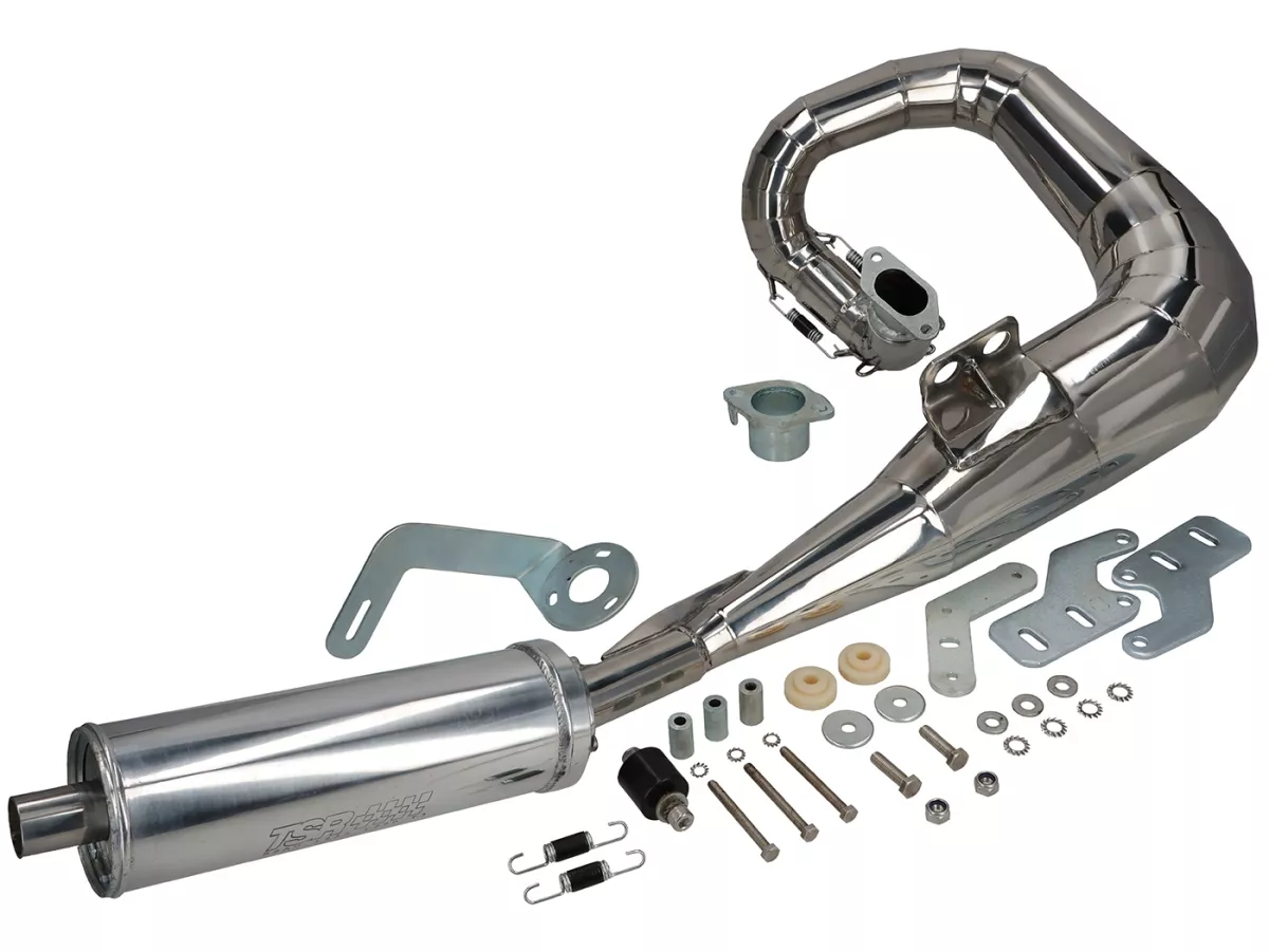Uitlaat -TSR EVO (grijs gietijzer/TS1/Imola)- Lambretta LI (serie 1-2-3), LIS, SX, TV (serie 3), DL, GP - gepolijst roestvrij staal