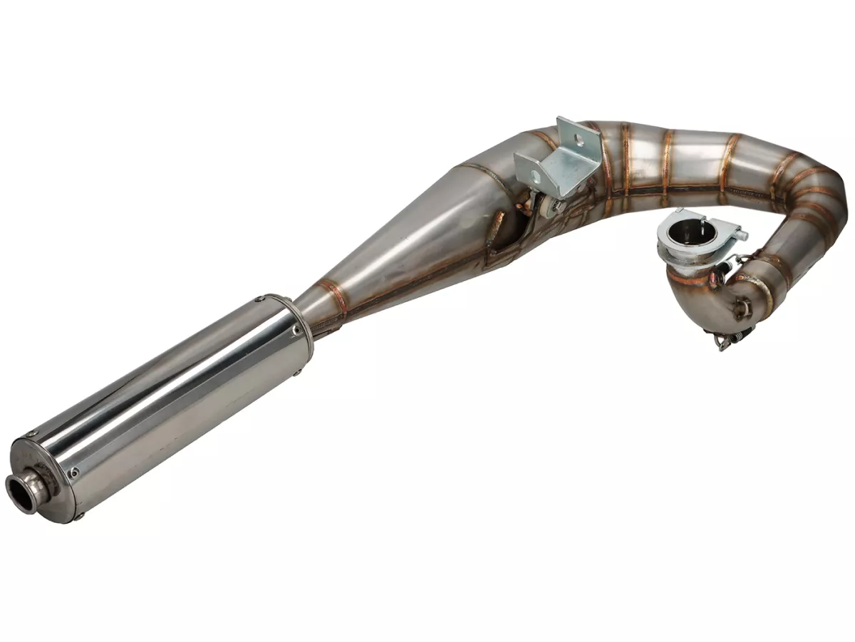 Exhaust -RS Series 2.0 'JL Style'- lefthand- Vespa PX80, PX125, PX150, Motovespa P125CL, P150CL, PX 125/150 Iris - 166cc, 177cc - stainless steel