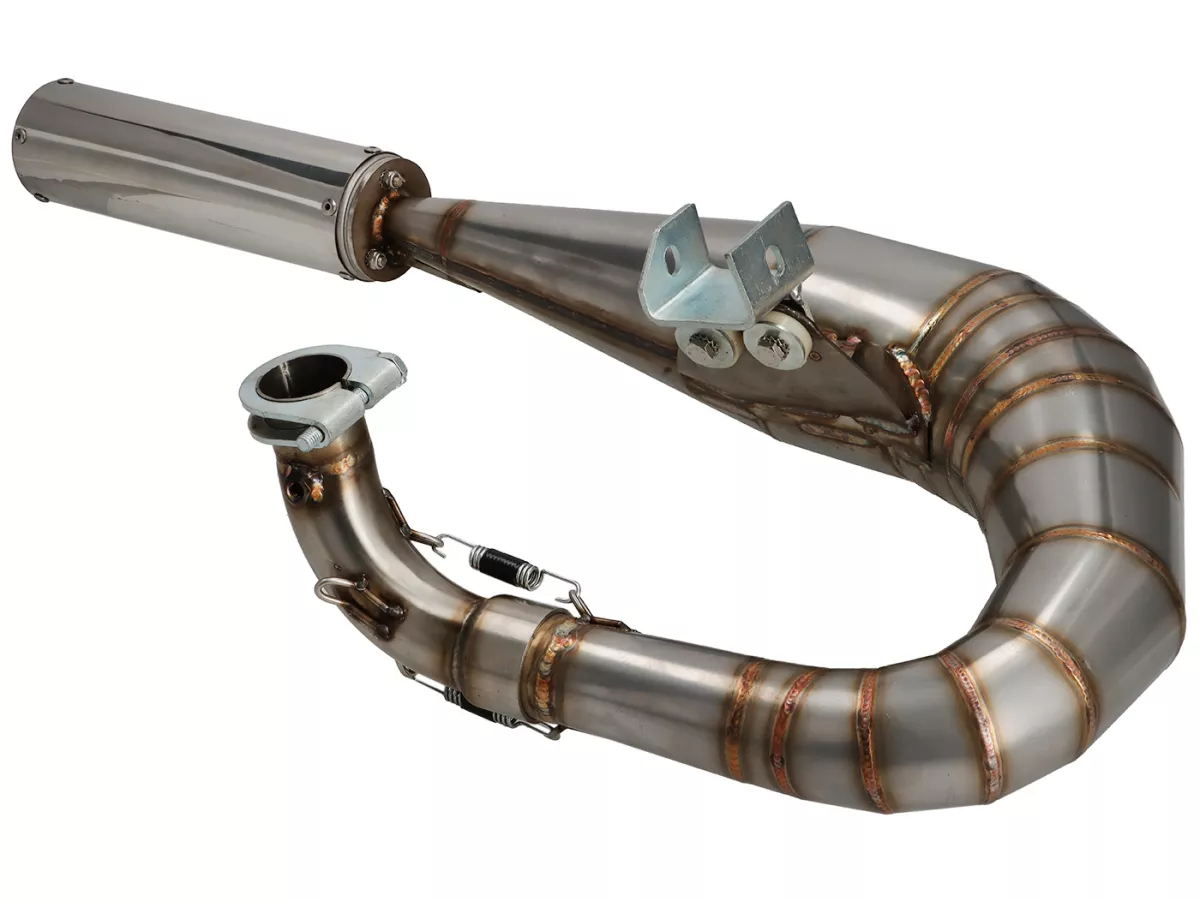 Exhaust -RS Series 2.0 'JL Style'- lefthand- Vespa PX80, PX125, PX150, Motovespa P125CL, P150CL, PX 125/150 Iris - 166cc, 177cc - stainless steel