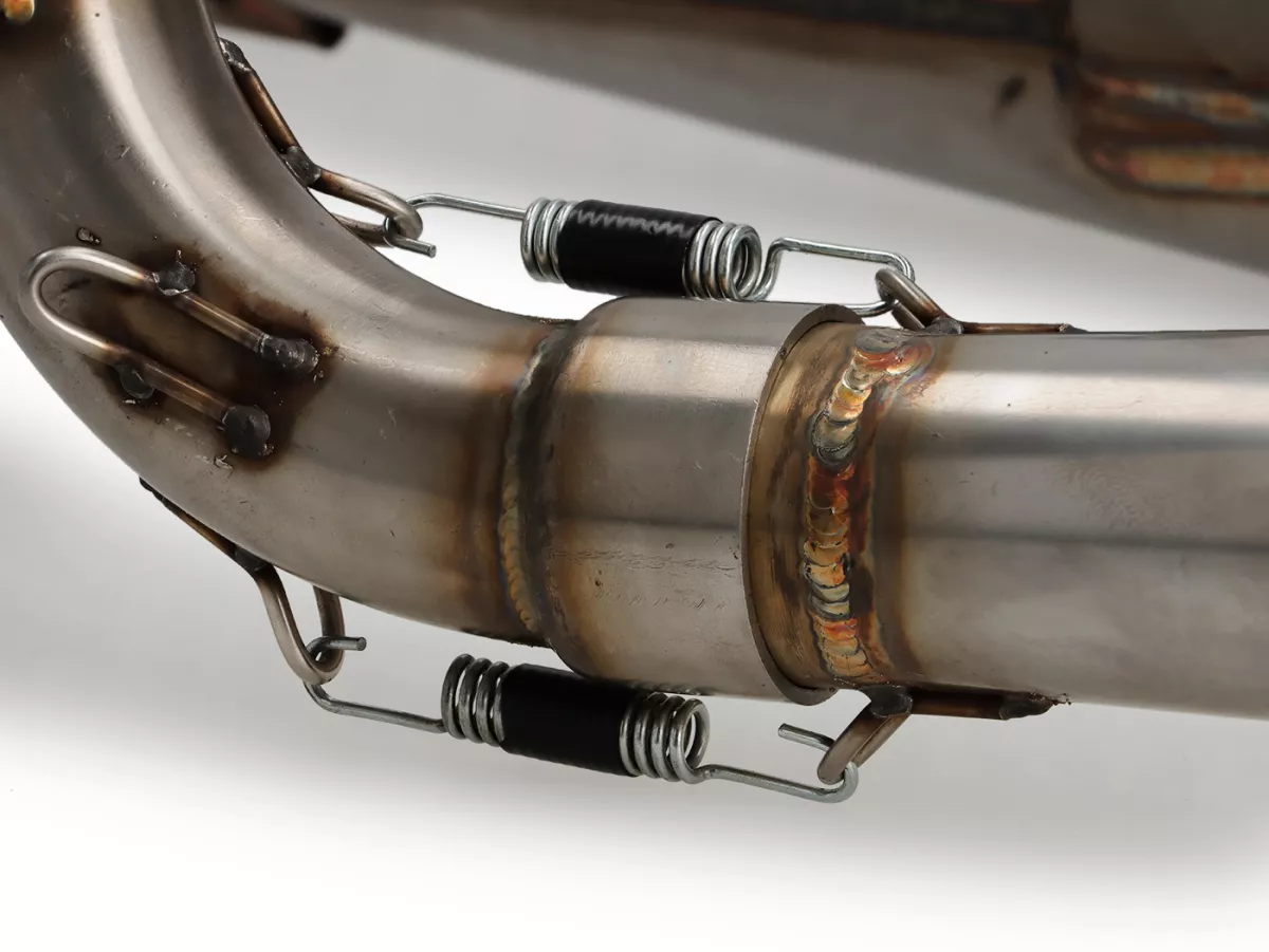 Exhaust -RS Series 2.0 'JL Style'- lefthand- Vespa PX80, PX125, PX150, Motovespa P125CL, P150CL, PX 125/150 Iris - 166cc, 177cc - stainless steel