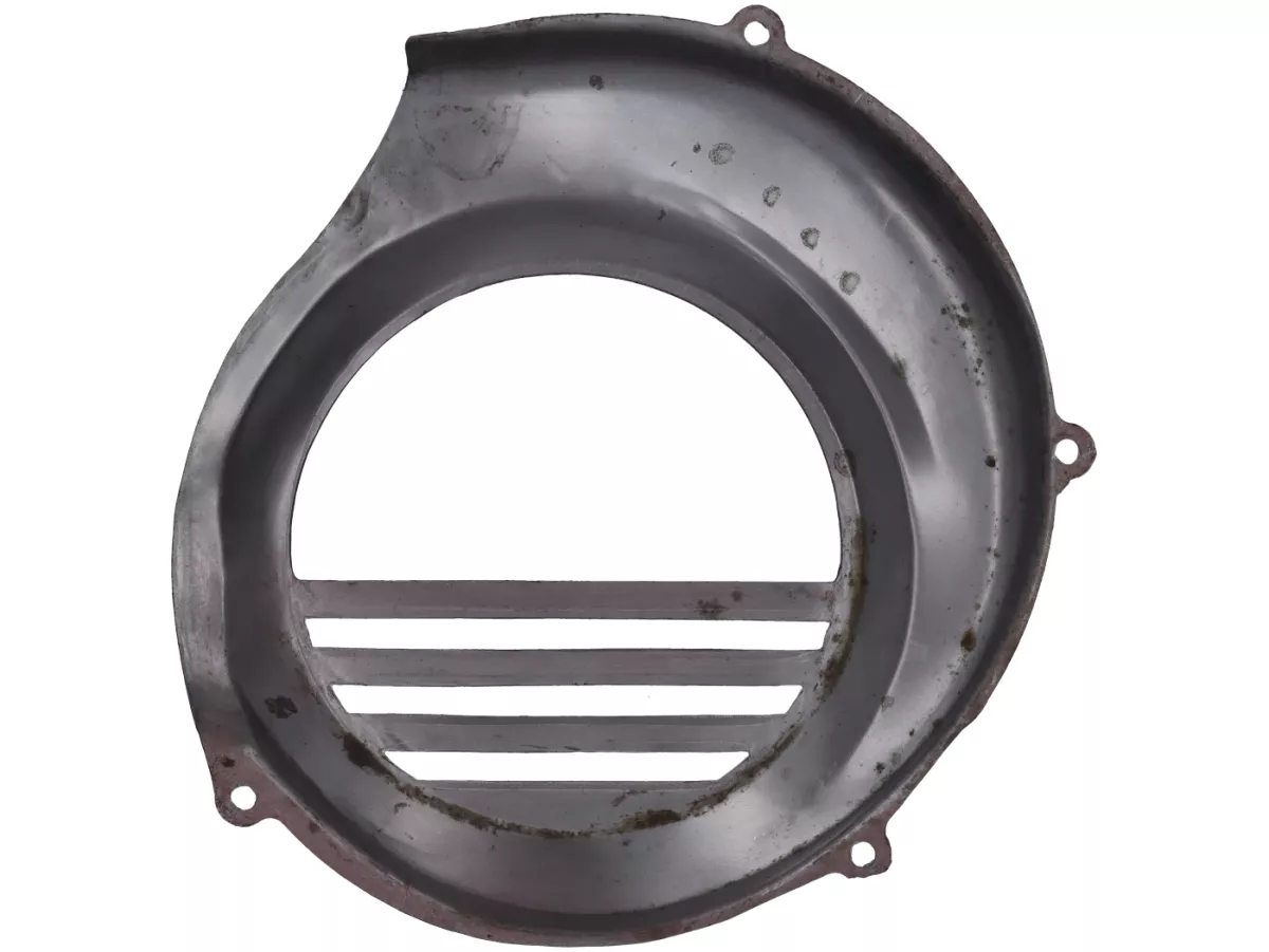 Fan wheel cover -PREMIUM- Vespa PX80, PX125, PX150, PX200 (models with electric starter/electric start) - bright steel, oiled