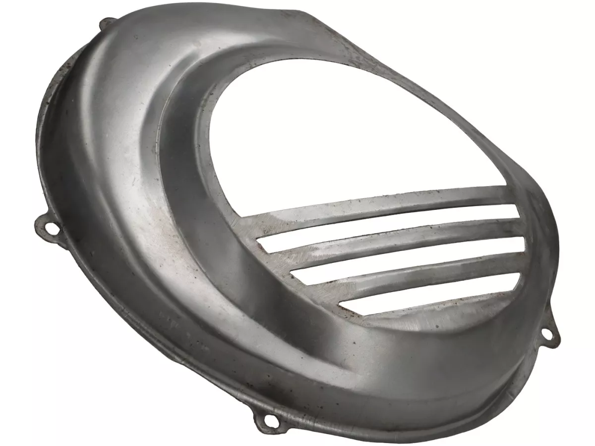 Fan wheel cover -PREMIUM- Vespa PX80, PX125, PX150, PX200 (models with electric starter/electric start) - bright steel, oiled