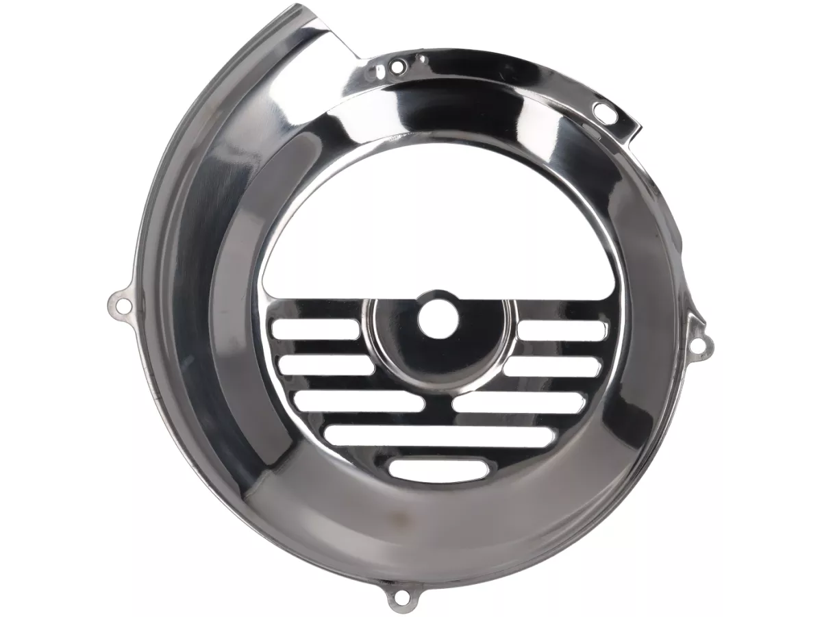 Ventilatorwieldeksel -PREMIUM- Vespa Smallframe V50, PV en ET3, Motovespa 50 (06M/07M),125 Primavera/ET3 (9NK/9NV/9T/9PK/9PN/9PR) - zonder Elestart - gepolijst roestvrij staal