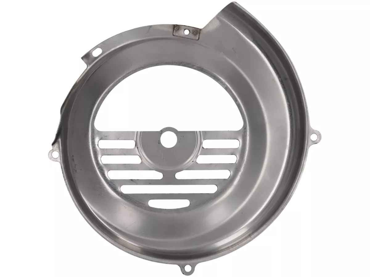 Ventilatorwieldeksel -PREMIUM- Vespa Smallframe V50, PV en ET3, Motovespa 50 (06M/07M),125 Primavera/ET3 (9NK/9NV/9T/9PK/9PN/9PR) - zonder Elestart - gepolijst roestvrij staal