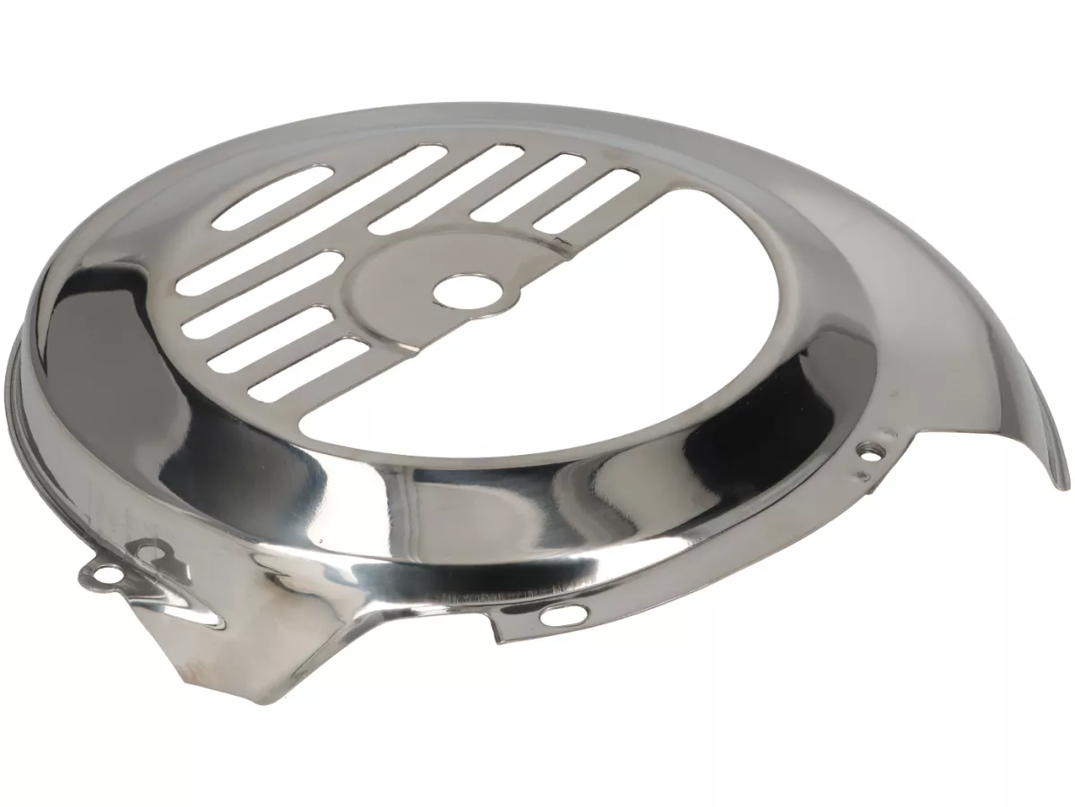 Ventilatorwieldeksel -PREMIUM- Vespa Smallframe V50, PV en ET3, Motovespa 50 (06M/07M),125 Primavera/ET3 (9NK/9NV/9T/9PK/9PN/9PR) - zonder Elestart - gepolijst roestvrij staal
