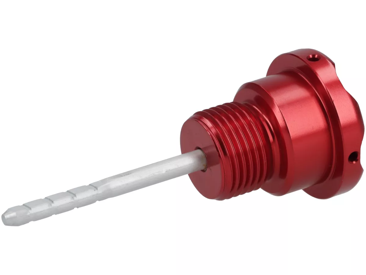 Oil filler plug with dipstick -MALOSSI- Engine oil- Piaggio Leader/Quasar - Vespa ET4, LX, LXV, S, GT, GTS, GTV, GTL 125-300, Royal Alloy GP, TG - red