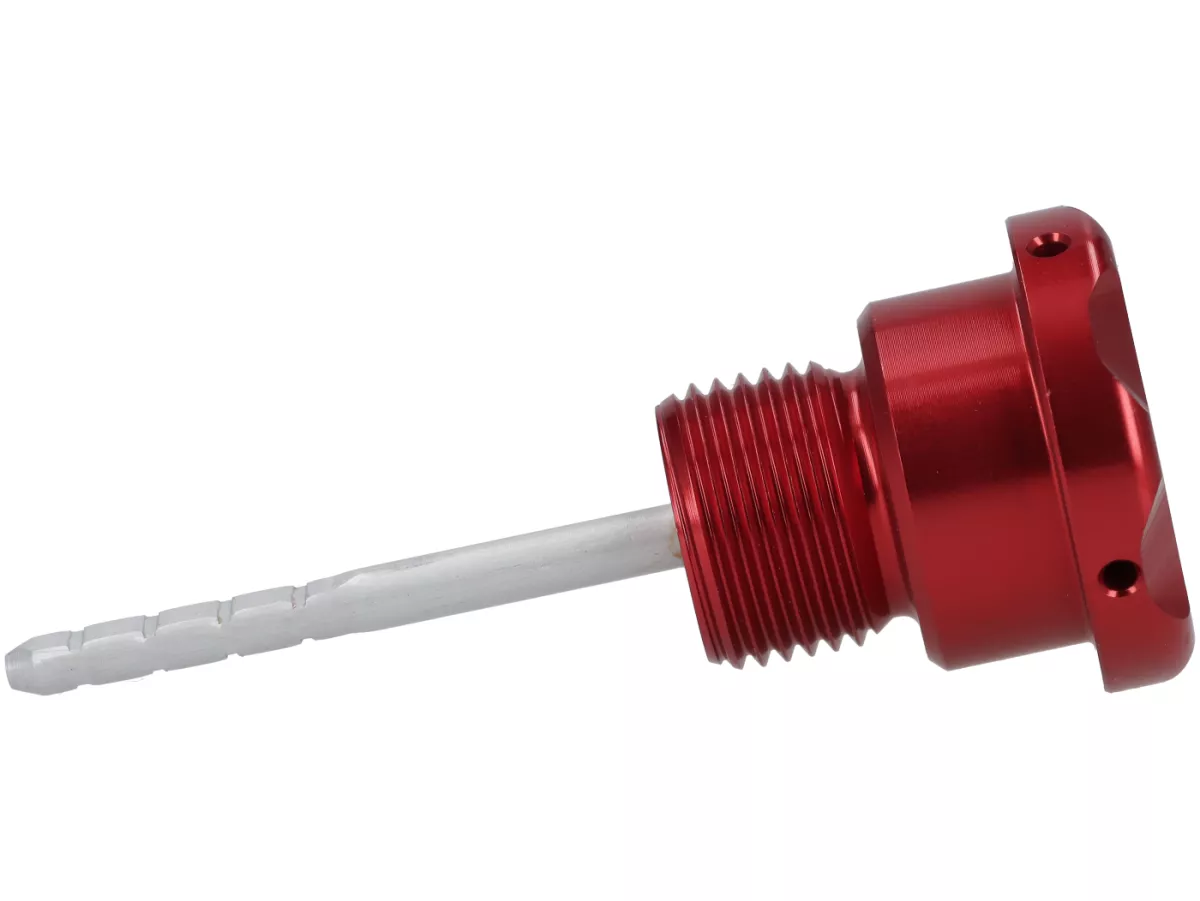 Oil filler plug with dipstick -MALOSSI- Engine oil- Piaggio Leader/Quasar - Vespa ET4, LX, LXV, S, GT, GTS, GTV, GTL 125-300, Royal Alloy GP, TG - red