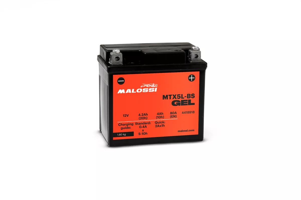 Onderhoudsvrije accu (Gel) -MALOSSI- MTX5L-BS GEL - 12V 4Ah - 113x70x105mm