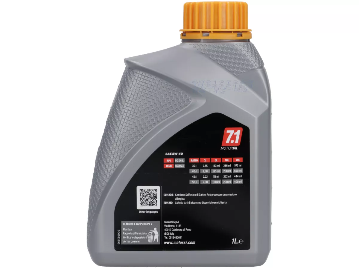 Olie - Motorolie -MALOSSI- 7.1 Racing (SAE 5W-40) - 4-takt volledig synthetisch - 1000ml