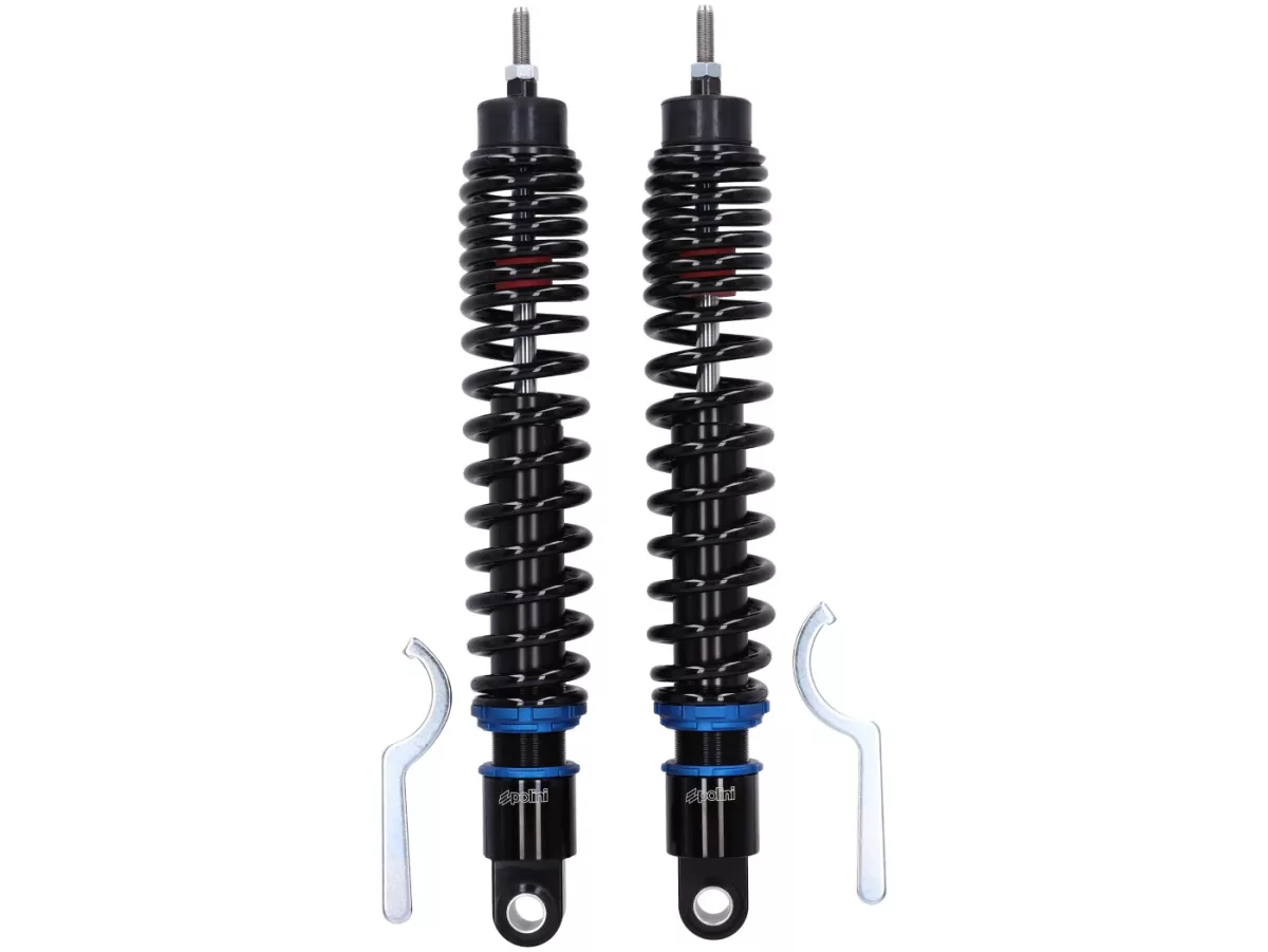 Rear shock absorber (set) -POLINI- Vespa GT, GTL, GTV, GTS 125-310 (all model years) - adjustable - black/blue