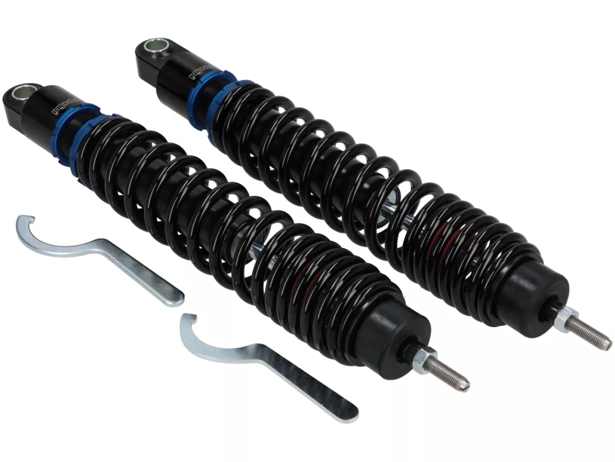 Rear shock absorber (set) -POLINI- Vespa GT, GTL, GTV, GTS 125-310 (all model years) - adjustable - black/blue
