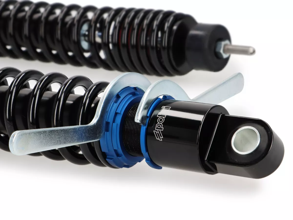 Rear shock absorber (set) -POLINI- Vespa GT, GTL, GTV, GTS 125-310 (all model years) - adjustable - black/blue