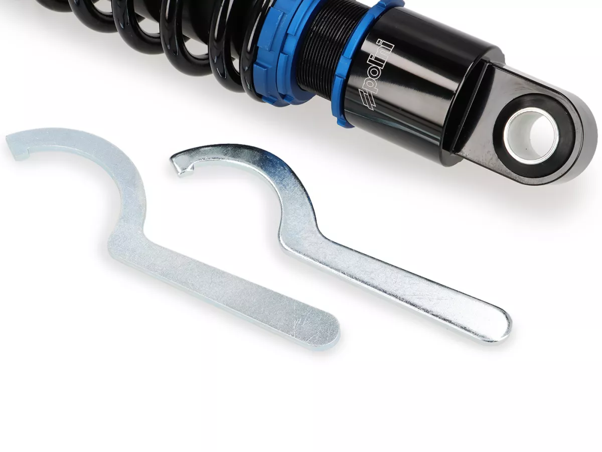 Rear shock absorber (set) -POLINI- Vespa GT, GTL, GTV, GTS 125-310 (all model years) - adjustable - black/blue