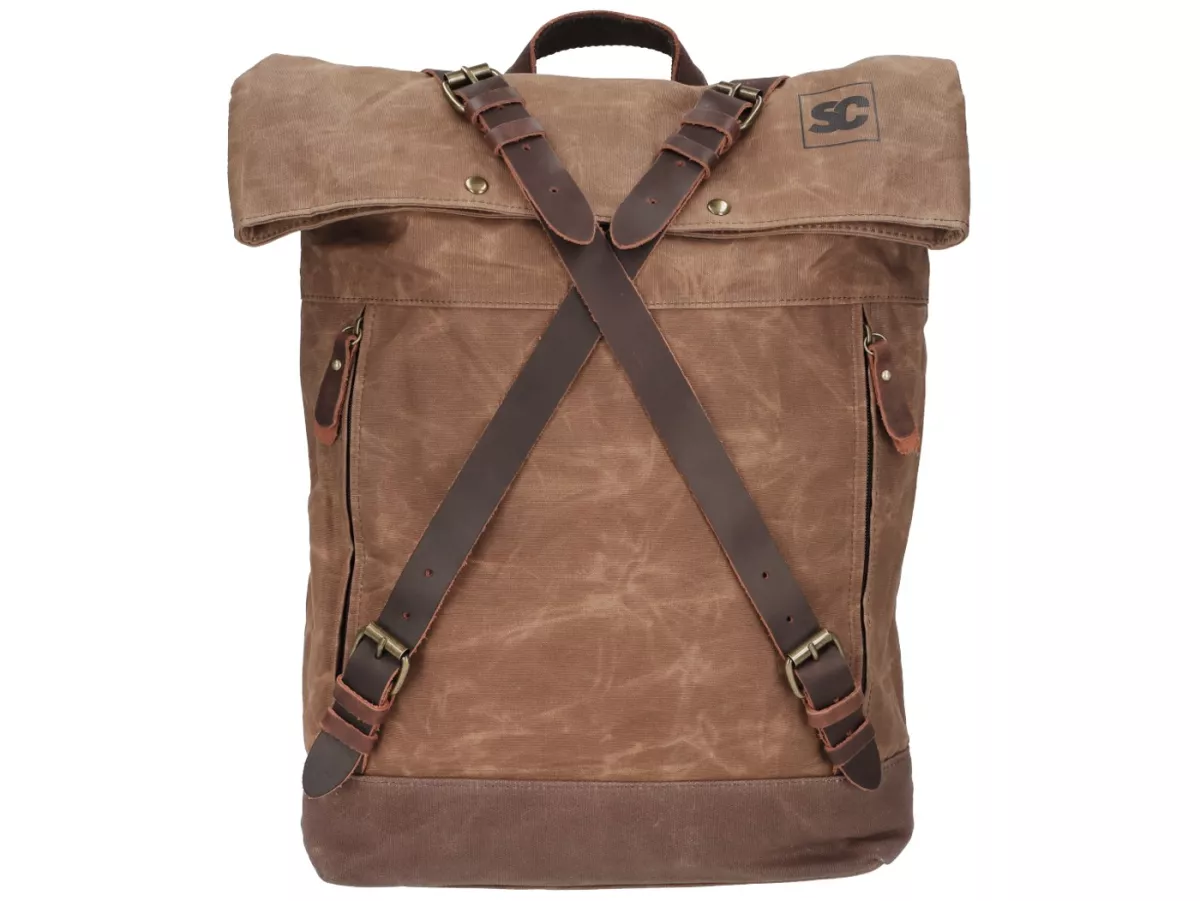 Ryggsäck -SCOOTER CENTER- vaxad canvas - brun