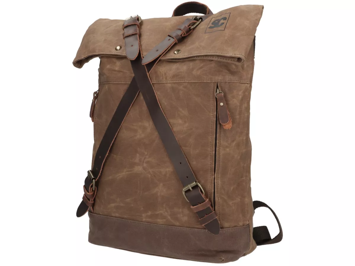 Ryggsäck -SCOOTER CENTER- vaxad canvas - brun