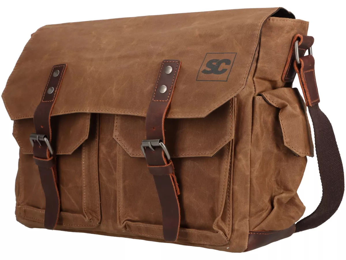 Messenger-väska -SCOOTER CENTER- vaxad canvas - brun