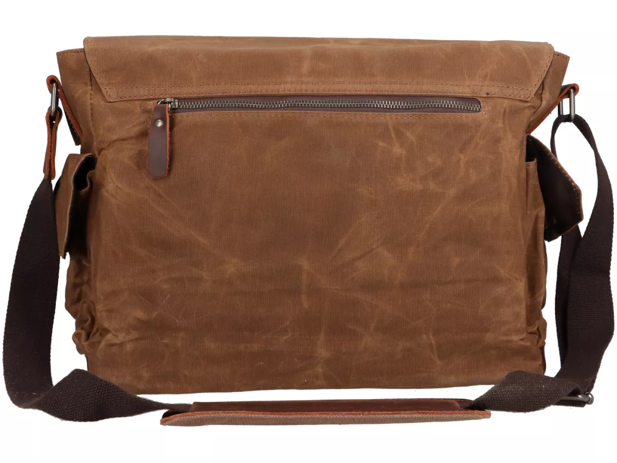 Messenger-väska -SCOOTER CENTER- vaxad canvas - brun