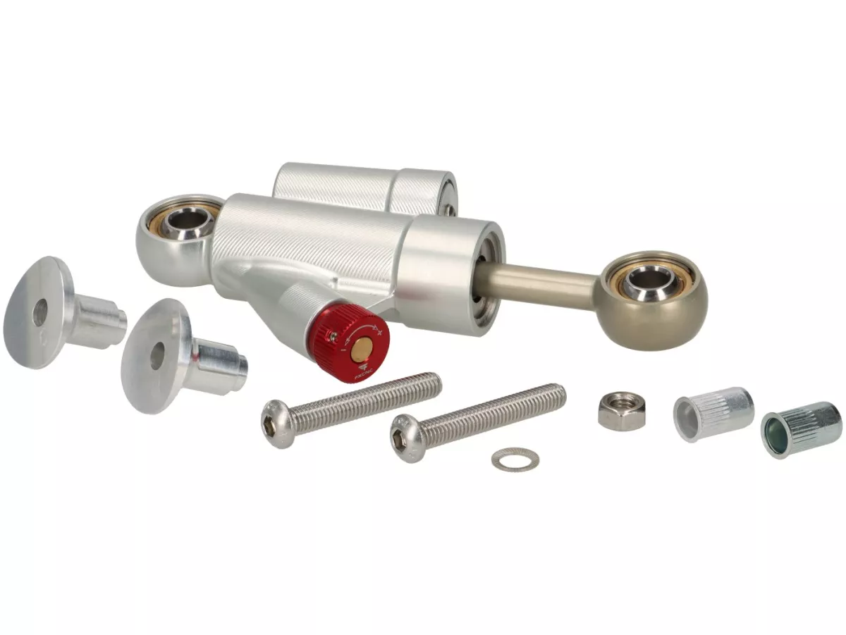 Stuurdemper incl. bevestiging -STD ScooterTec- Aluminium CNC - voor Vespa Rally, Sprint150, Sprint150 Veloce, GT, GTR, TS125 - Kleur: Aluminium