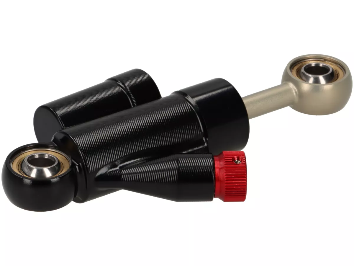 Stuurdemper incl. bevestiging -STD ScooterTec- aluminium CNC - voor Vespa PX oud, PX Lusso, Disc, 2011 en Motovespa DN, PX, Iris - kleur: zwart