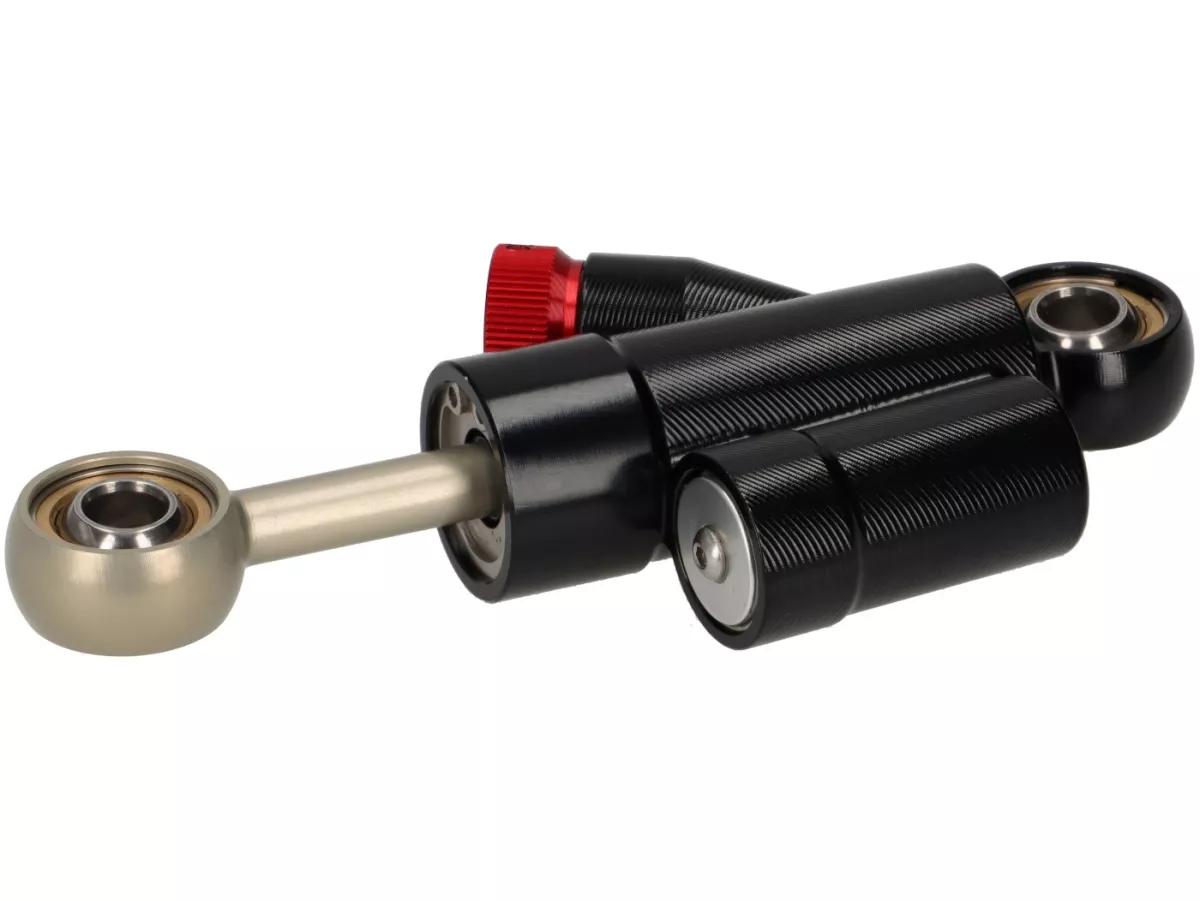 Stuurdemper incl. bevestiging -STD ScooterTec- aluminium CNC - voor Vespa PX oud, PX Lusso, Disc, 2011 en Motovespa DN, PX, Iris - kleur: zwart