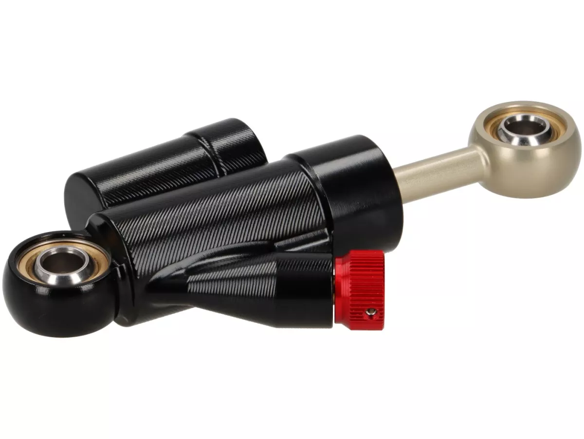 Steering damper incl. mount -STD ScooterTec- aluminum CNC - for Vespa V50 Special - color: black