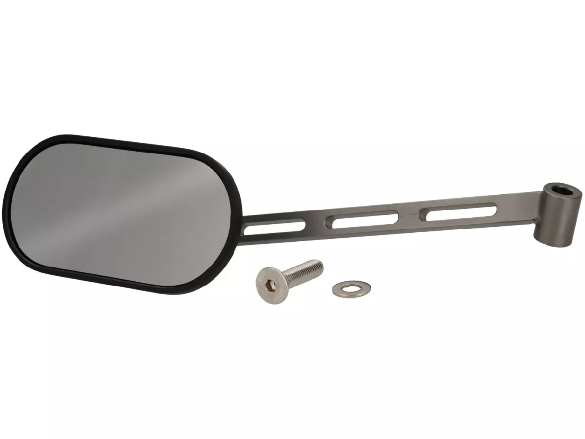 Mirror under handlebar -STD ScooterTec- aluminum CNC, left- for Vespa PX old, PX Lusso, PK S/XL and Motovespa DN, PX, Iris, PK - Material/color: polished steel, painted surface