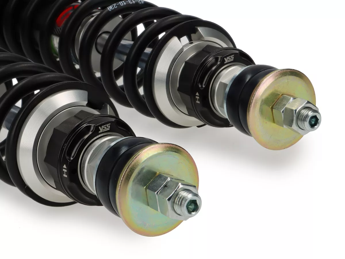 Rear shock absorber set -YSS- G-Top - gas pressure with external reservoir, 340mm, with TÜV/ABE- Vespa GT 125-200, GTL 125-200, GTS 125-300, GTV 125-300 - black