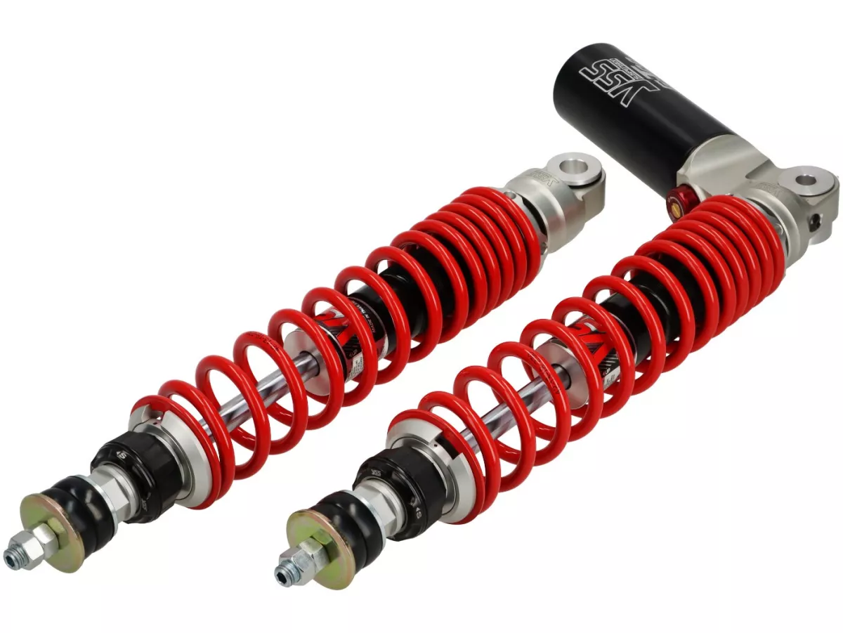 Rear shock absorber set -YSS- G-Top - gas pressure with external reservoir, 340mm, with TÜV/ABE- Vespa GT 125-200, GTL 125-200, GTS 125-300, GTV 125-300 - red