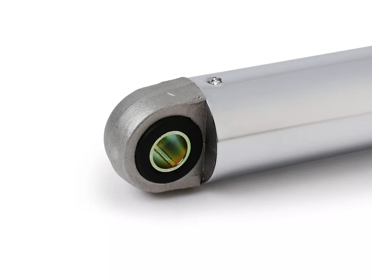 Peredam kejut depan -PREDIERI ABBATE logam, krom, diperkuat- Vespa Largeframe Rally180/200 (VSD1T/VSE1T), Sprint150 (VLB1T), GT125 (VNL2T), GTR125 (VNL2T), TS125 (VNL3T), GL150 (VLA1T), Super (VNC/VBC), VNA, VNB, VBA, VBB, Wideframe V30-33, VM, VN, VL, GS