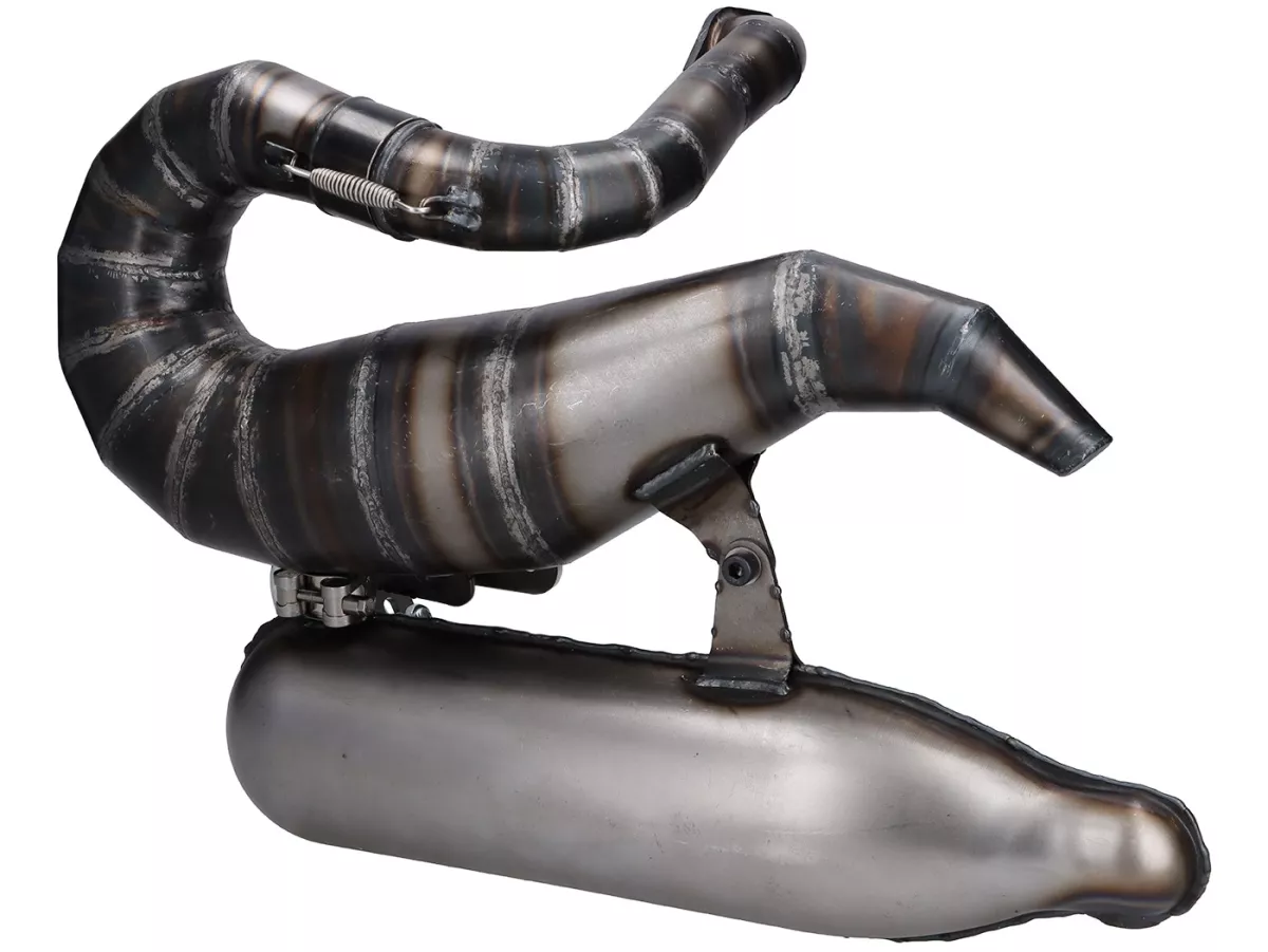 Auspuff -EGIG PERFORMANCE Stealth Sepp Ø=32mm (54-60mm Stehbolzenabstand) - wie Auspuff Mamba S aber mit XXL Schalldämpfer wie Banane (100x350mm) - Vespa ET3, PV125
