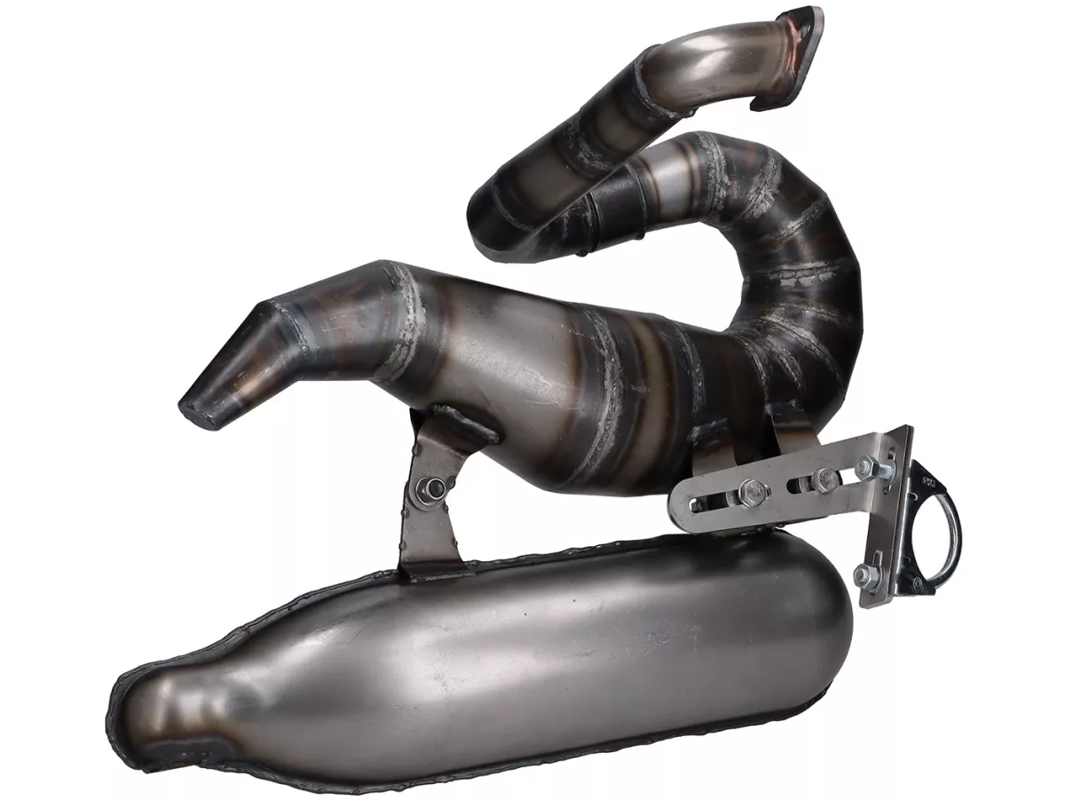 Auspuff -EGIG PERFORMANCE Stealth Sepp Ø=32mm (54-60mm Stehbolzenabstand) - wie Auspuff Mamba S aber mit XXL Schalldämpfer wie Banane (100x350mm) - Vespa ET3, PV125