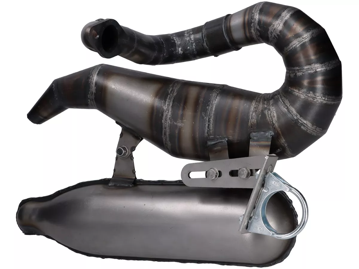 Auspuff -EGIG PERFORMANCE Stealth Sepp Ø=32mm (54-60mm Stehbolzenabstand) - wie Auspuff Mamba S aber mit XXL Schalldämpfer wie Banane (100x350mm) - Vespa ET3, PV125