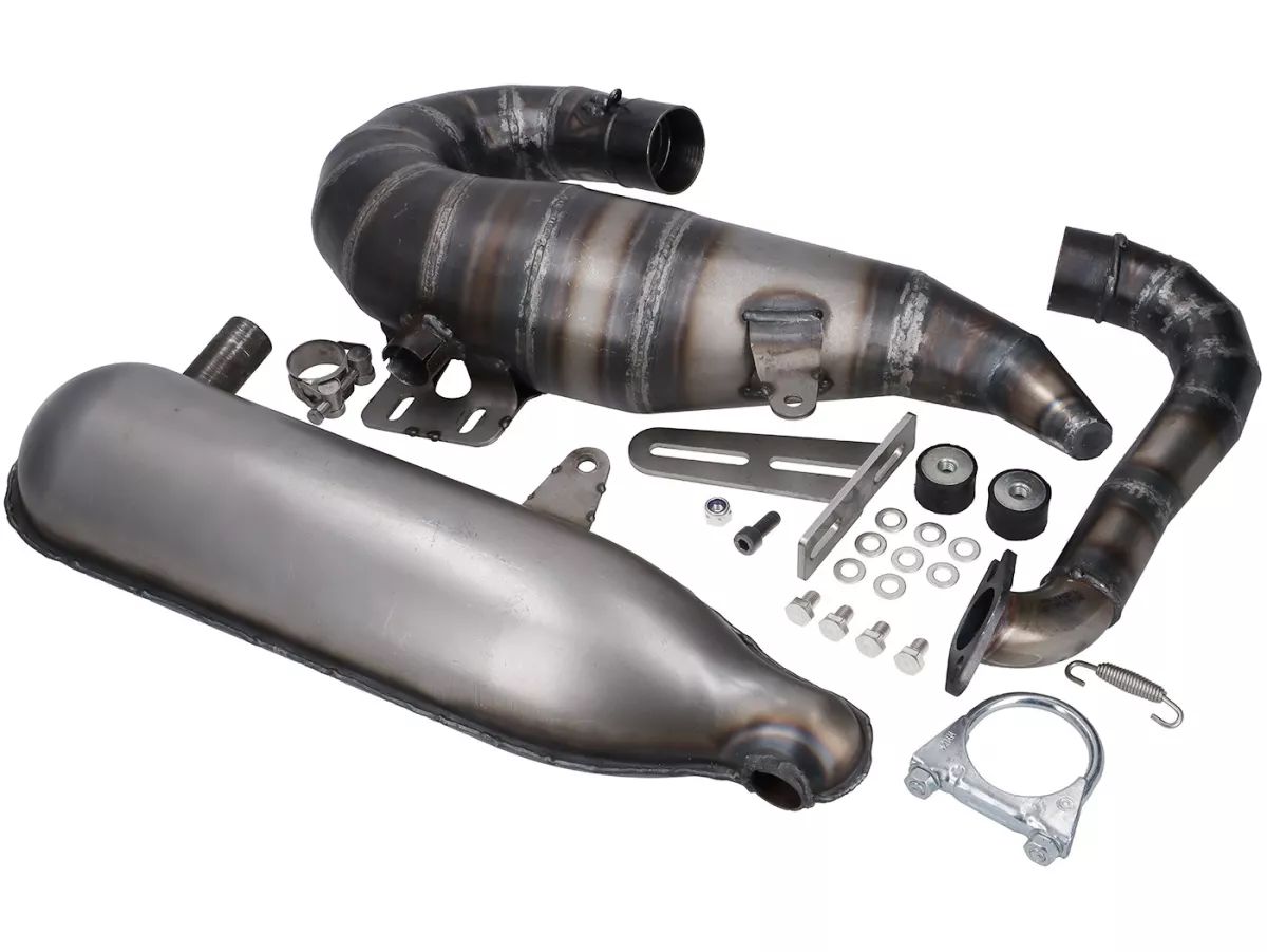Auspuff -EGIG PERFORMANCE Stealth Sepp Ø=32mm (54-60mm Stehbolzenabstand) - wie Auspuff Mamba S aber mit XXL Schalldämpfer wie Banane (100x350mm) - Vespa ET3, PV125