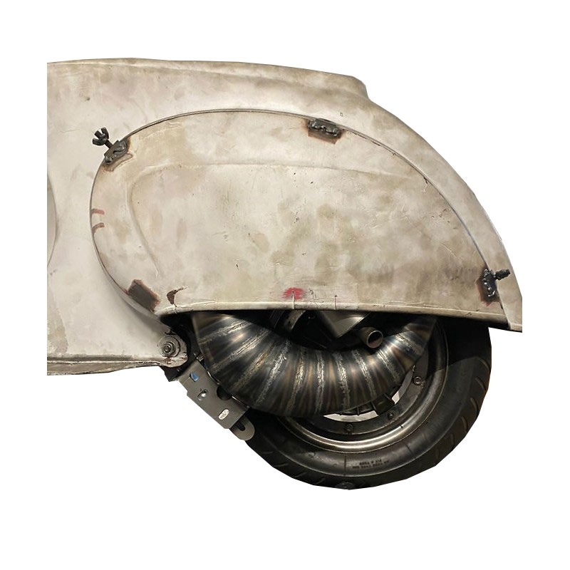 Exhaust -EGIG PERFORMANCE Unisex Curly (1.5mm sheet metal) 125-170cc, Ø=32mm (54-60mm stud spacing), bolted XXL rear silencer (Ø70mm) - Vespa ET3, PV125 (also suitable for vehicles with luggage compartment in the left side cover)