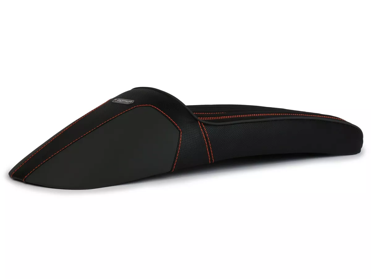 Selle BGM TEST BIKE avec coutures orange pour Royal Alloy GP 125/300/350, TG 125/300/350