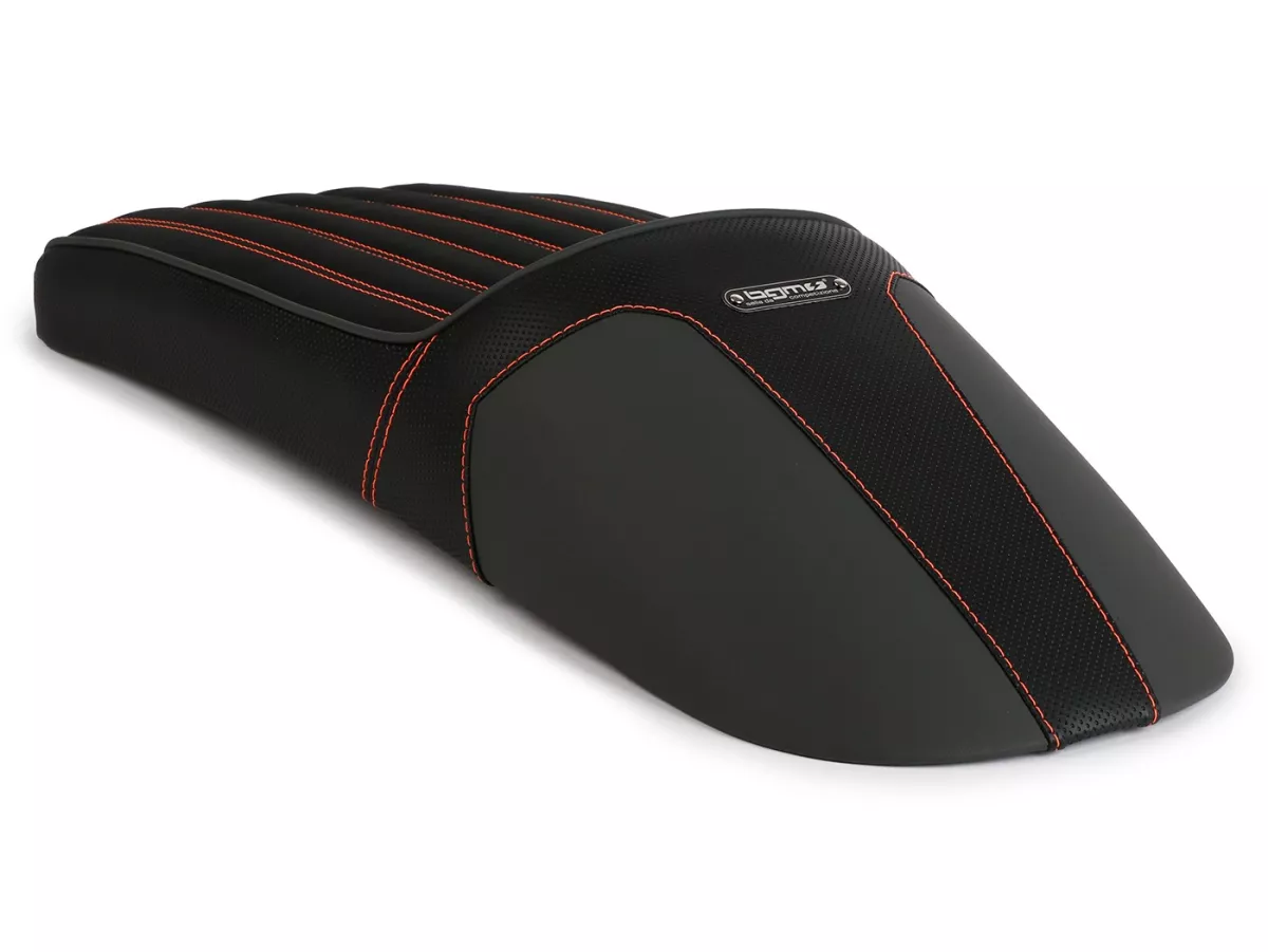 Selle BGM TEST BIKE avec coutures orange pour Royal Alloy GP 125/300/350, TG 125/300/350
